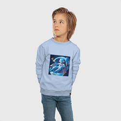 Свитшот хлопковый детский Голубой котик космонавт с коктейлем, цвет: мягкое небо — фото 2