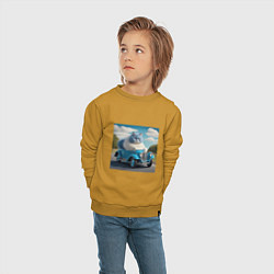 Свитшот хлопковый детский Толстый голубой котик винтажный стиль, цвет: горчичный — фото 2