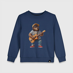 Свитшот хлопковый детский Брутальный медведь с гитарой, цвет: тёмно-синий