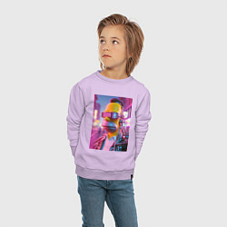 Свитшот хлопковый детский Кибер Гомер - нейросеть, цвет: лаванда — фото 2