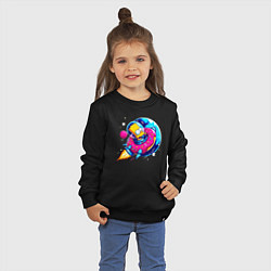Свитшот хлопковый детский Барт Симпсон на ракете-пончике - нейросеть, цвет: черный — фото 2