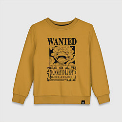 Свитшот хлопковый детский Листовка Луффи 5 гир йонко One Piece, цвет: горчичный