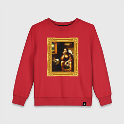 Детский свитшот Нейросеть - Мона Лиза в туалете картина прикол