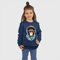 Свитшот хлопковый детский Портрет обезьяны в шляпе, цвет: тёмно-синий — фото 2
