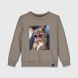 Свитшот хлопковый детский Милый мем-кот в очках в стиле аниме, цвет: утренний латте