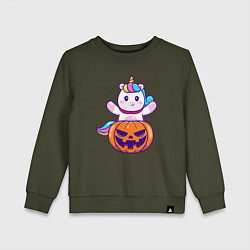 Свитшот хлопковый детский Единорог и хэллоуин, цвет: хаки