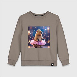 Детский свитшот Мем капибара балерина в розовой юбочке и короне