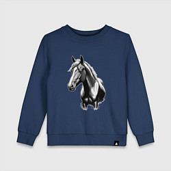 Свитшот хлопковый детский Портрет лошади, цвет: тёмно-синий