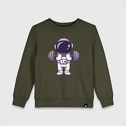 Свитшот хлопковый детский Космонавт со штангой, цвет: хаки