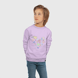 Свитшот хлопковый детский Разноцветные сердечки в виде сердца, цвет: лаванда — фото 2