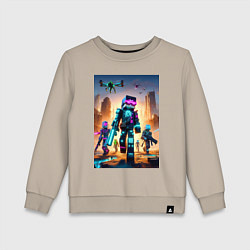 Свитшот хлопковый детский Minecraft - cyberpunk ai art fantasy, цвет: миндальный
