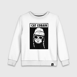 Свитшот хлопковый детский Cat cobain, цвет: белый