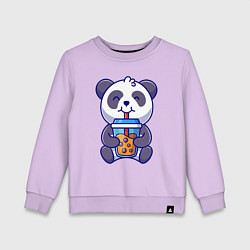 Свитшот хлопковый детский Drinking panda, цвет: лаванда