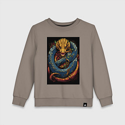 Свитшот хлопковый детский Муай тай синий дракон, цвет: утренний латте