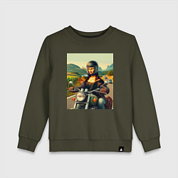 Свитшот хлопковый детский Mona Lisa on a motorcycle - ai art, цвет: хаки