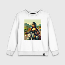 Свитшот хлопковый детский Mona Lisa on a motorcycle - ai art, цвет: белый