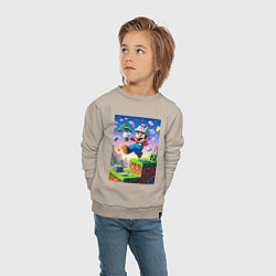 Свитшот хлопковый детский Марио и Майнкрафт - коллаба, цвет: миндальный — фото 2