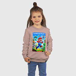 Свитшот хлопковый детский Mario in Minecraft - ai art collaboration, цвет: пыльно-розовый — фото 2