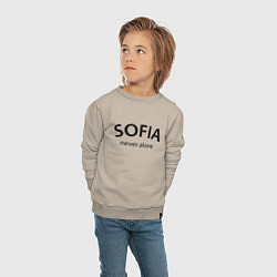 Свитшот хлопковый детский Sofia never alone - motto, цвет: миндальный — фото 2