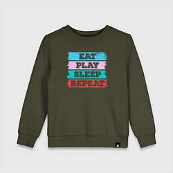 Свитшот хлопковый детский Eat play sleep repeat, цвет: хаки