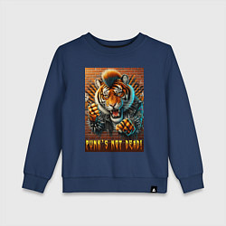 Свитшот хлопковый детский Punks not dead - motto tiger, цвет: тёмно-синий