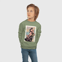 Свитшот хлопковый детский Хяккимару Дороро воин, цвет: авокадо — фото 2