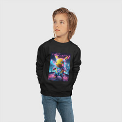 Свитшот хлопковый детский Cyber Pikachu - neon glow ai art fantasy, цвет: черный — фото 2