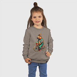 Свитшот хлопковый детский Капибара велосипед птичка на голове, цвет: утренний латте — фото 2