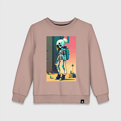 Свитшот хлопковый детский Cyber skeleton from future - ai art fantasy, цвет: пыльно-розовый