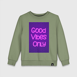 Свитшот хлопковый детский Неоновая надпись good vibes only и кирпичная стена, цвет: авокадо