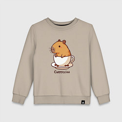 Свитшот хлопковый детский Забавная капибара в чашке кофе капичино, цвет: миндальный