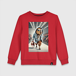 Свитшот хлопковый детский Капибара модель на дефиле животных, цвет: красный