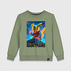 Детский свитшот Пмкачу на крыше небоскрёба - ночной кошмар