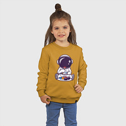 Свитшот хлопковый детский Астронавт ест суши, цвет: горчичный — фото 2