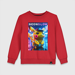 Детский свитшот Милый Пикачу в бейсболке - неоновое киберпанк свеч