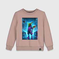 Свитшот хлопковый детский Кибер Пикачу под дождём - неоновое свечение костюм, цвет: пыльно-розовый