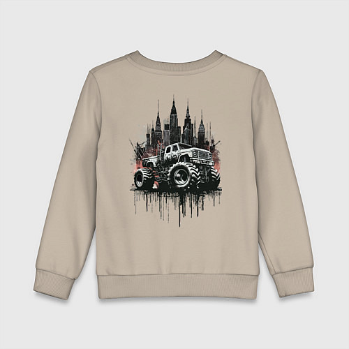 Детский свитшот Грузовик на фоне города / Миндальный – фото 2