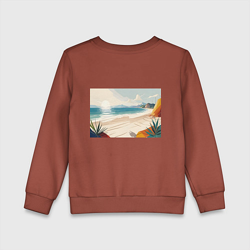 Детский свитшот Летний пейзаж с женщиной на пляже / Кирпичный – фото 2