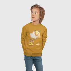 Свитшот хлопковый детский Хомяки за работой - распорядок дня мем, цвет: горчичный — фото 2