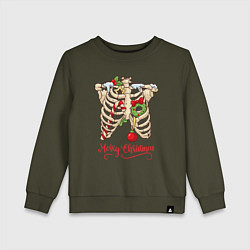 Свитшот хлопковый детский Merry Christmas - skeleton, цвет: хаки