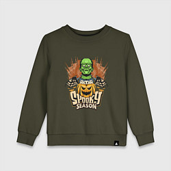 Свитшот хлопковый детский Хэллоуин Франкенштейн spooky season, цвет: хаки