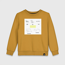Свитшот хлопковый детский Big bang подписи участников, цвет: горчичный
