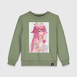 Свитшот хлопковый детский Genshin Impact Яэ Мико, цвет: авокадо