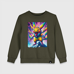 Свитшот хлопковый детский Дикий горный Пикачу - нейроарт, цвет: хаки