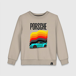 Свитшот хлопковый детский Автомобиль Porsche на фоне флага Германии, цвет: миндальный