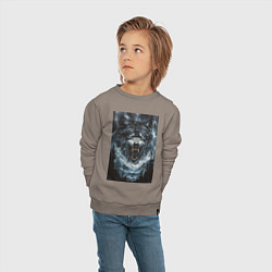 Свитшот хлопковый детский Оскаленная морда волка, цвет: утренний латте — фото 2
