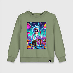 Детский свитшот Рик в неоновых очках среди грибов