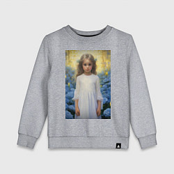 Свитшот хлопковый детский Девочка в саду синих роз, цвет: меланж