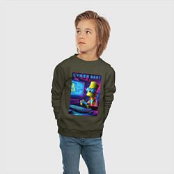 Свитшот хлопковый детский Cyber Bart is an avid gamer, цвет: хаки — фото 2