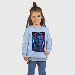 Свитшот хлопковый детский Девушка с наушниками в неоне, цвет: мягкое небо — фото 2